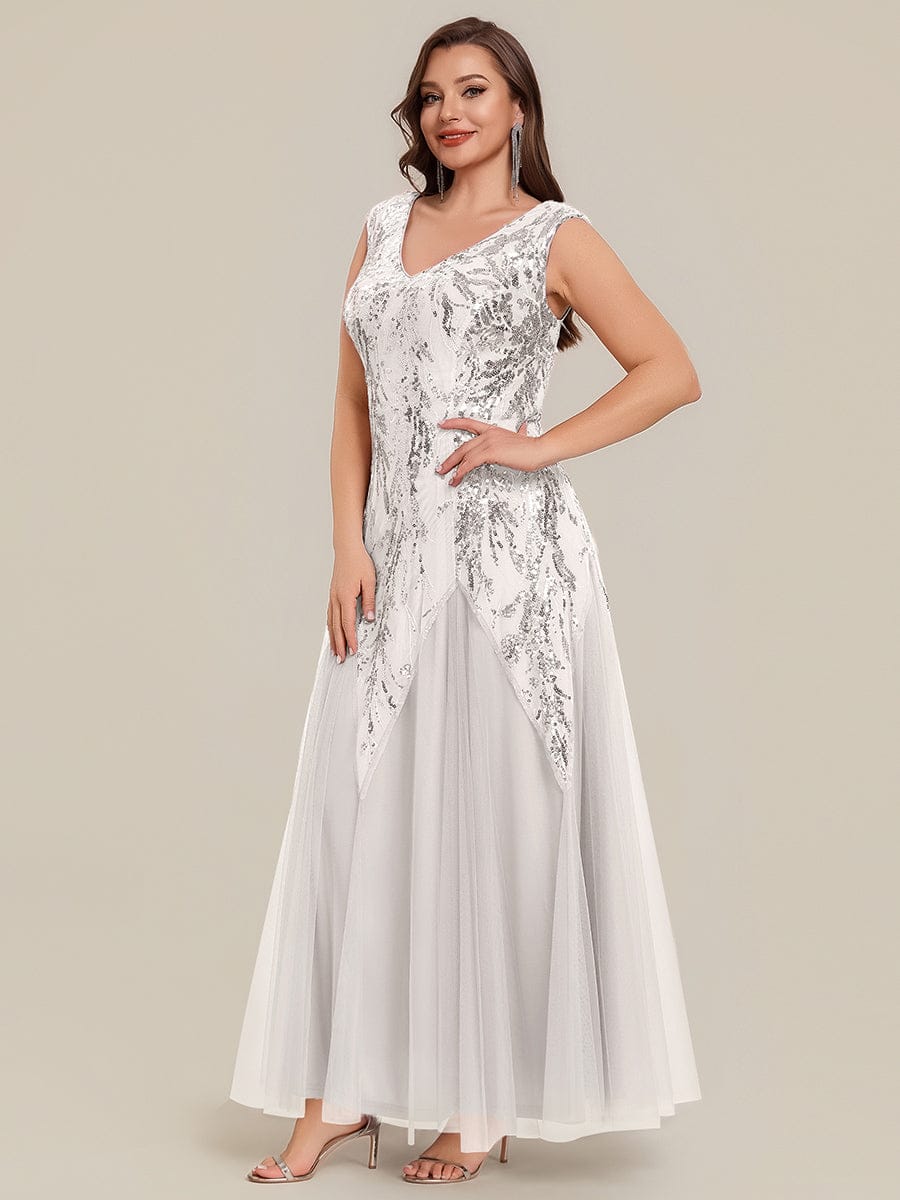 Embroidered Sequin Cap Sleeve Dress #color_White
