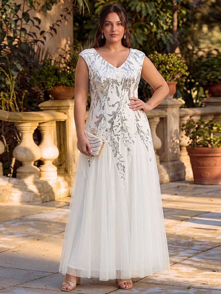 Embroidered Sequin Cap Sleeve Dress #color_White