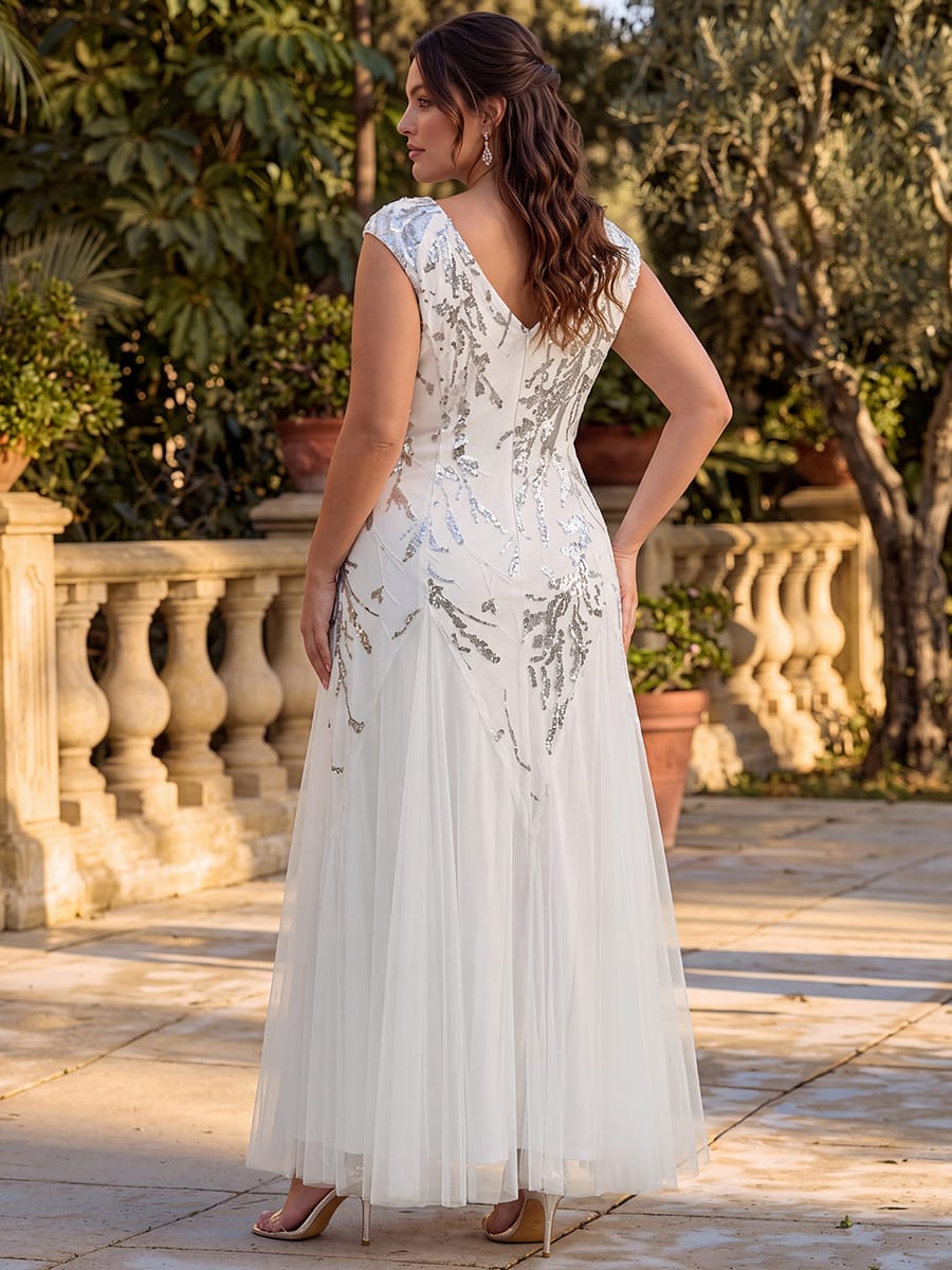 Embroidered Sequin Cap Sleeve Dress #color_White