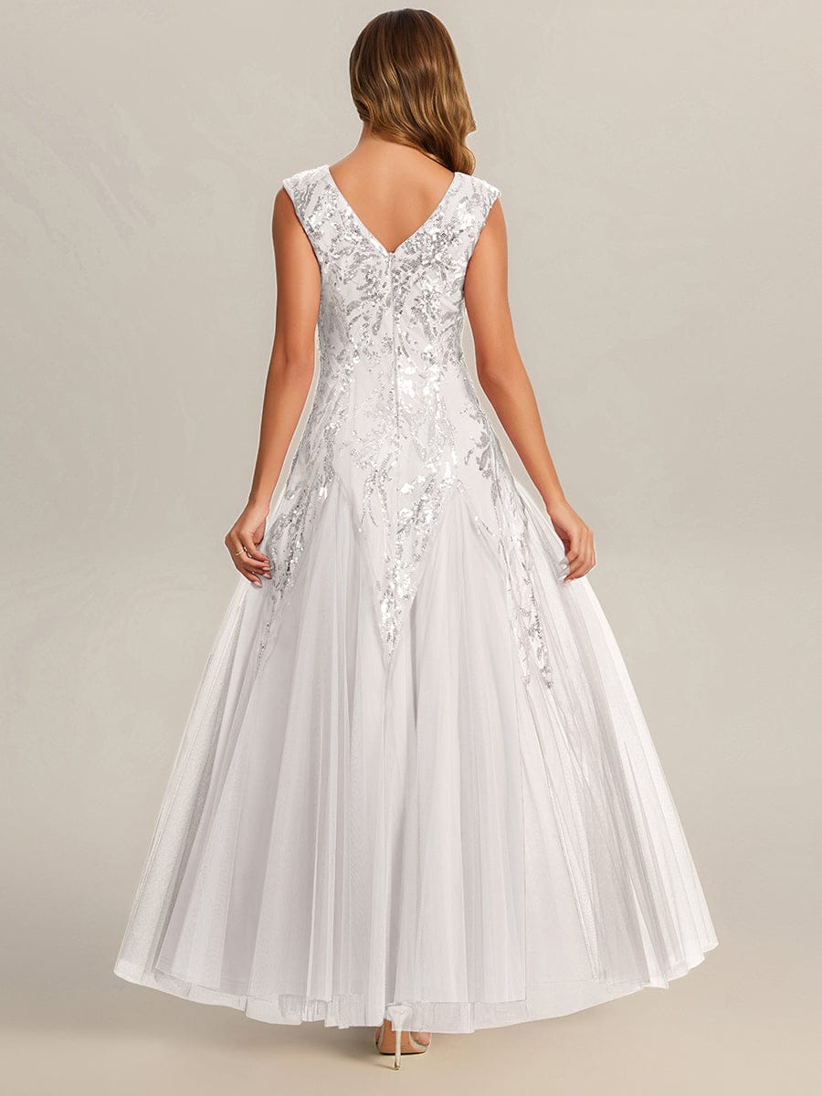 Embroidered Sequin Cap Sleeve Dress #color_White