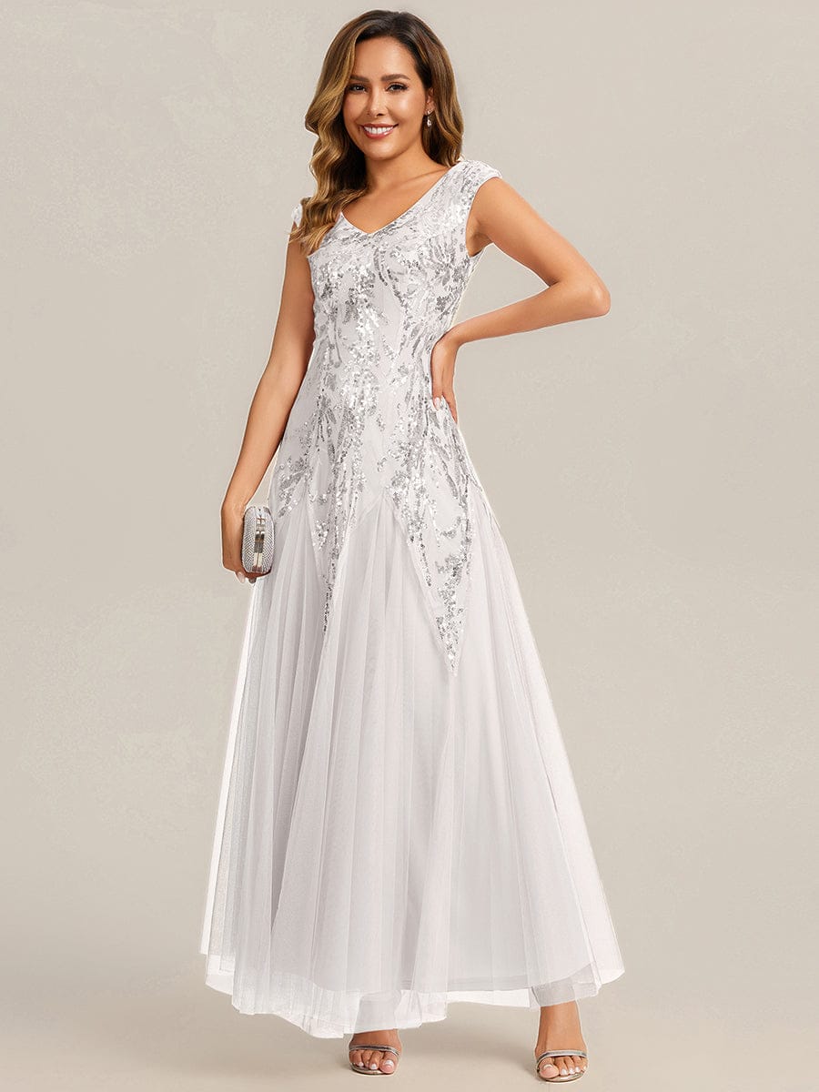 Embroidered Sequin Cap Sleeve Dress #color_White