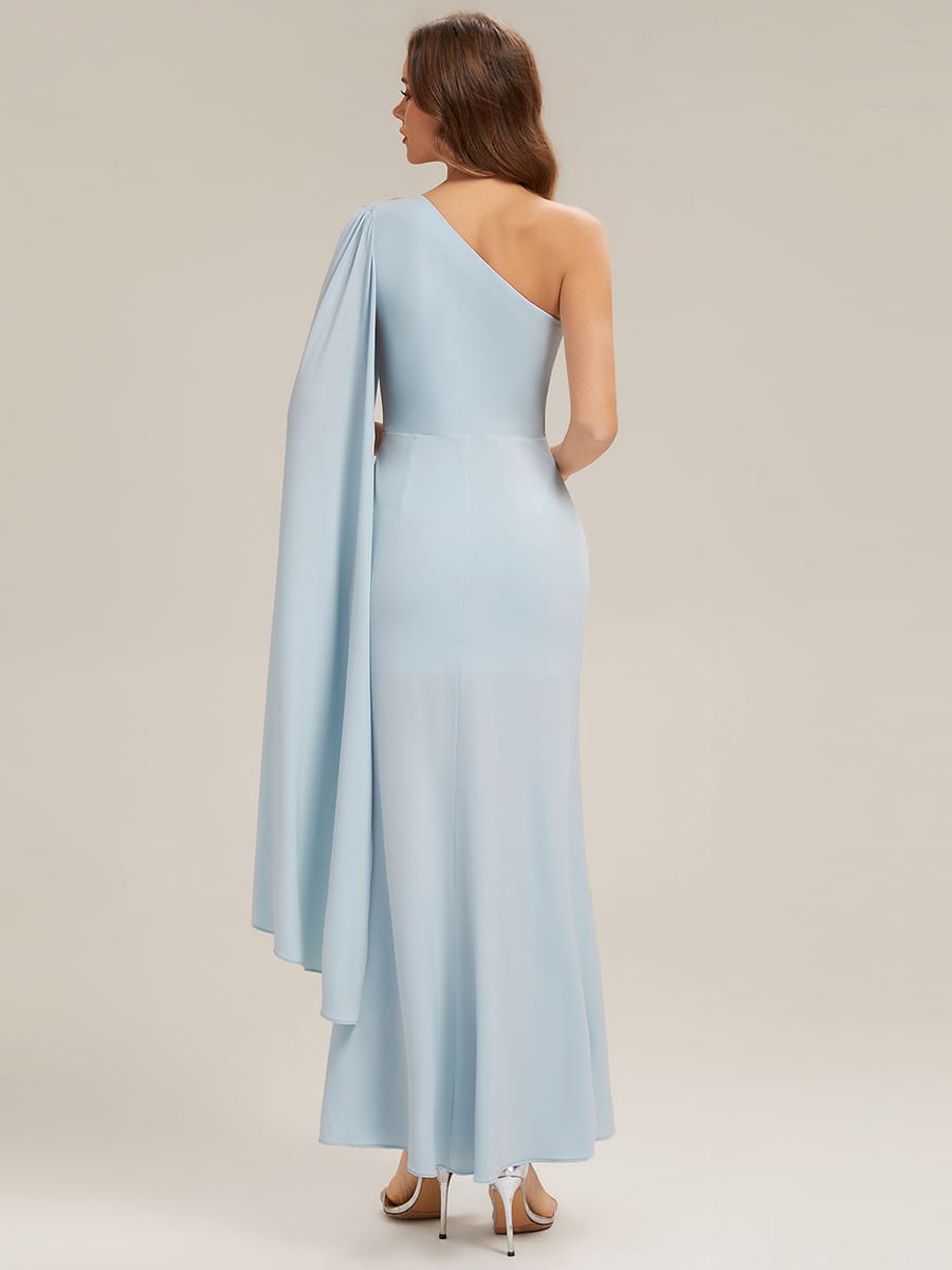 Flowing Ribbons Knit Cape Sleeve Dress #color_Sky Blue