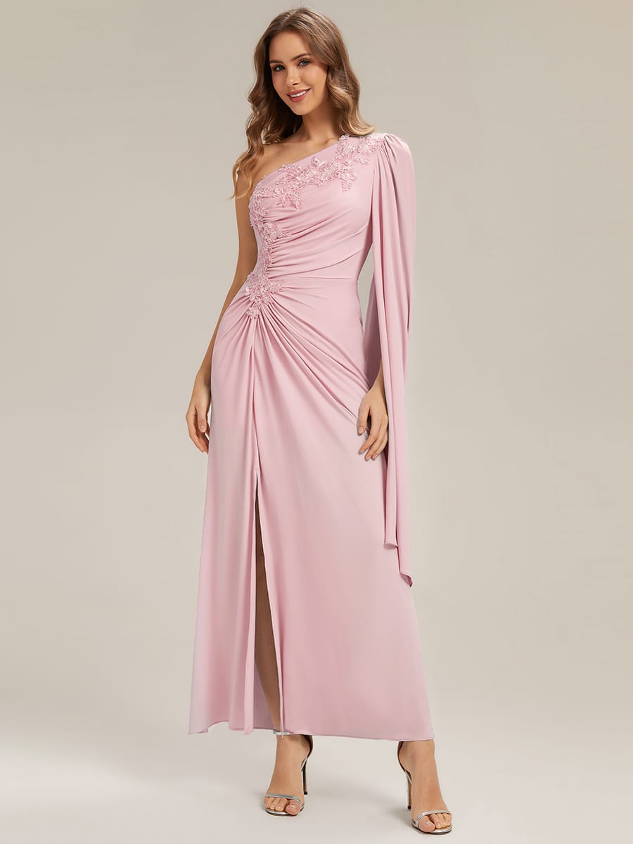 Flowing Ribbons Knit Cape Sleeve Dress #color_Pink