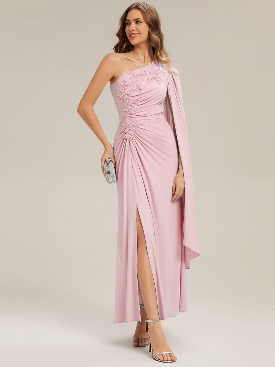 Flowing Ribbons Knit Cape Sleeve Dress #color_Pink