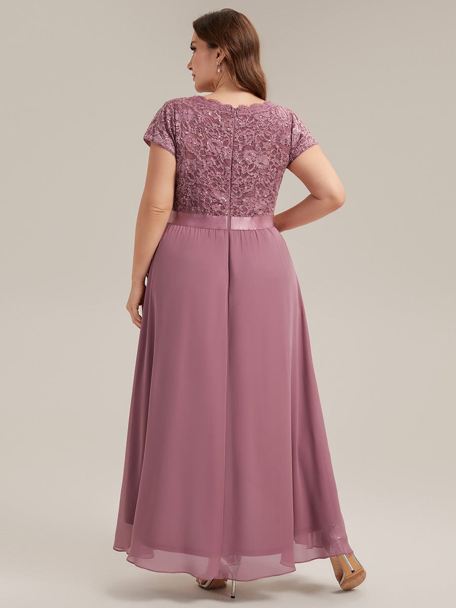 Deep V-Neck Chiffon Cap Sleeve Dress #color_Purple Orchid