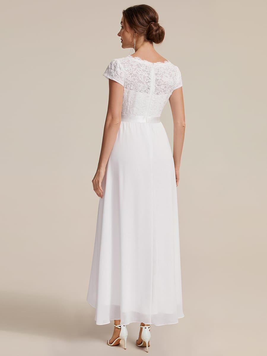 Deep V-Neck Chiffon Cap Sleeve Dress #color_White