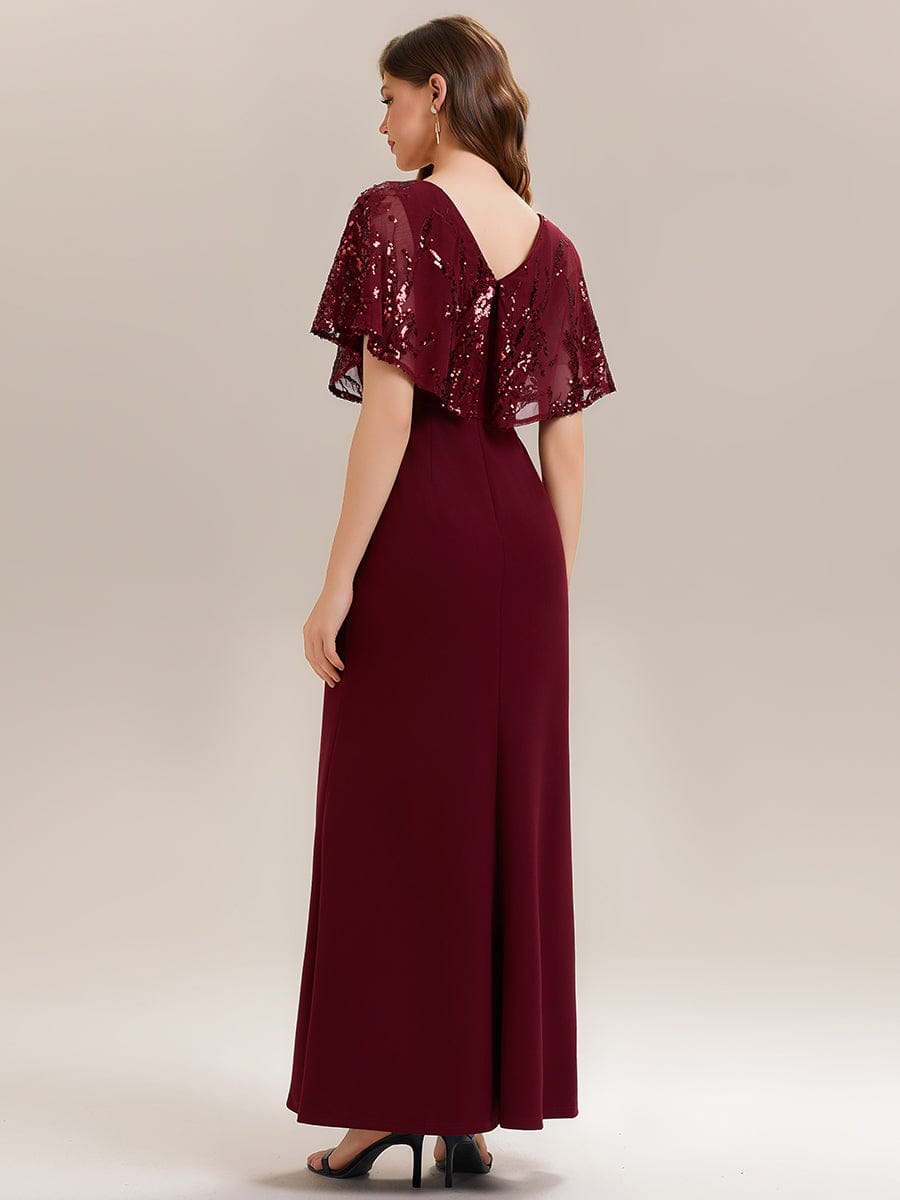 Thigh-High Slit Sequin Batwing Sleeve Dress #color_Burgundy