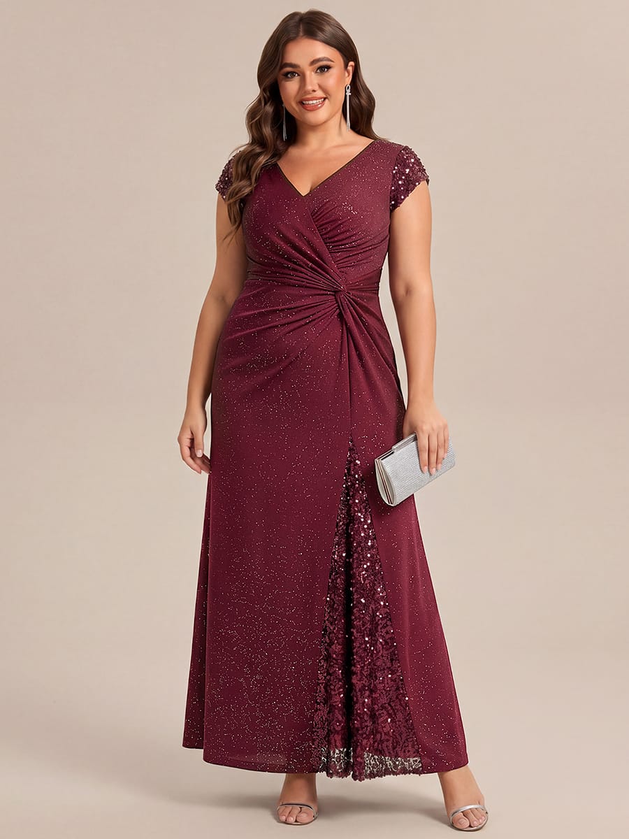 Knotted Knit Cap Sleeve Dress #color_Burgundy