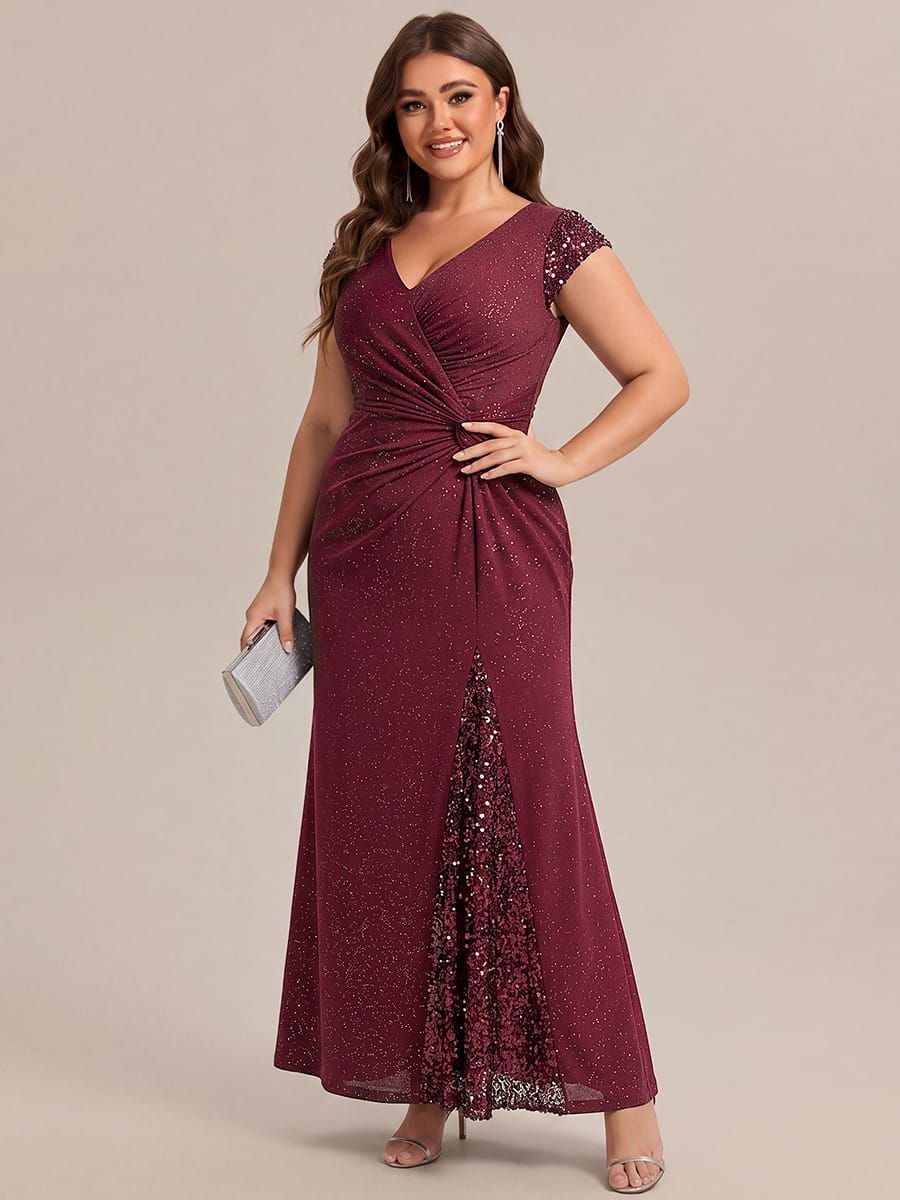 Knotted Knit Cap Sleeve Dress #color_Burgundy