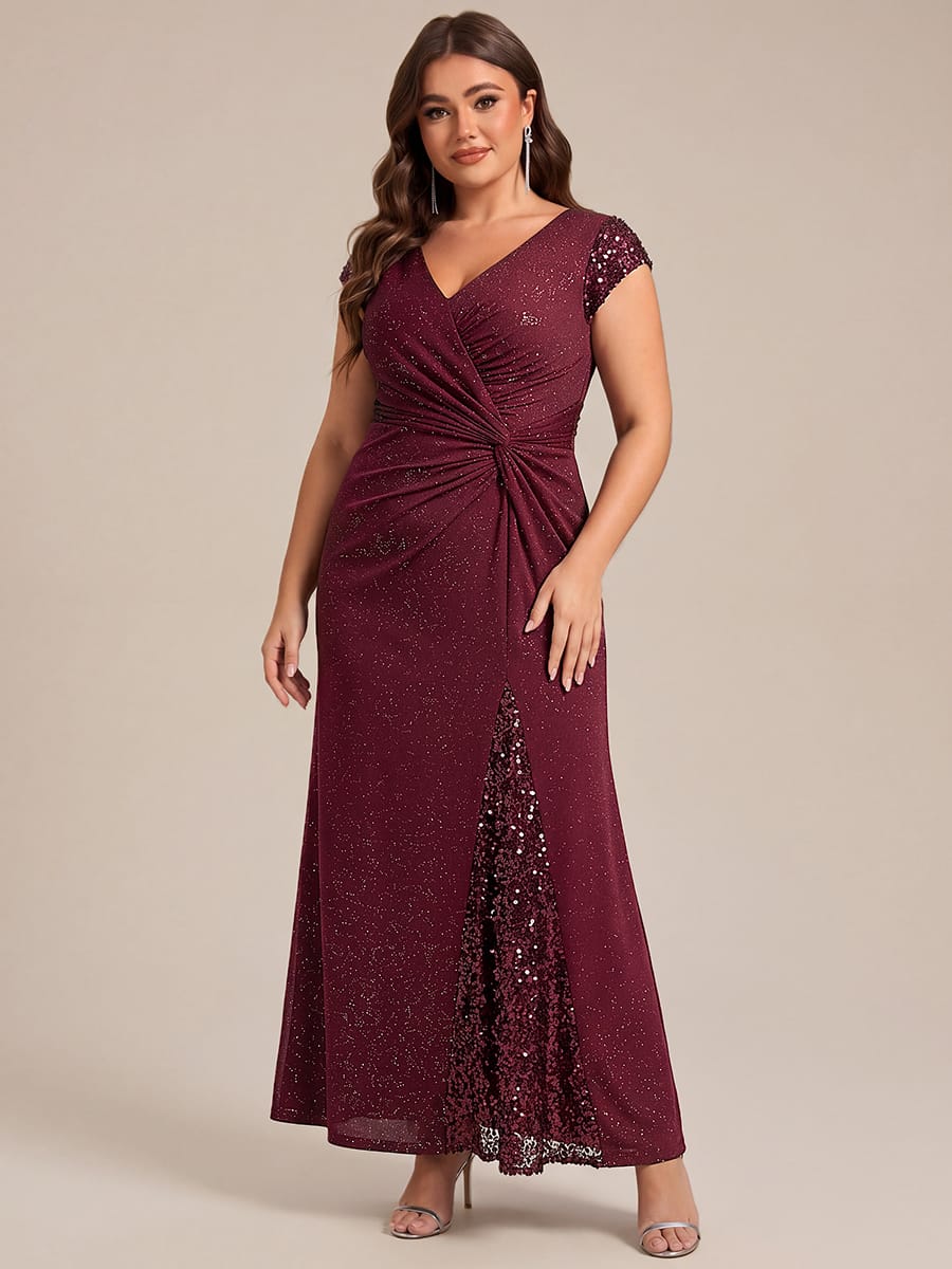 Knotted Knit Cap Sleeve Dress #color_Burgundy