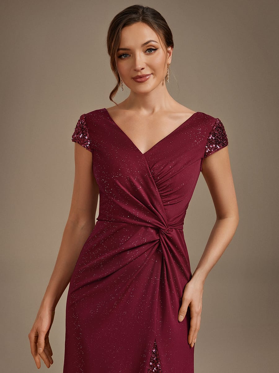 Knotted Knit Cap Sleeve Dress #color_Burgundy