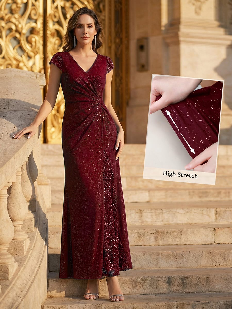 Knotted Knit Cap Sleeve Dress #color_Burgundy
