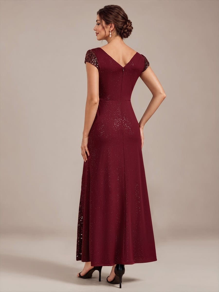 Knotted Knit Cap Sleeve Dress #color_Burgundy