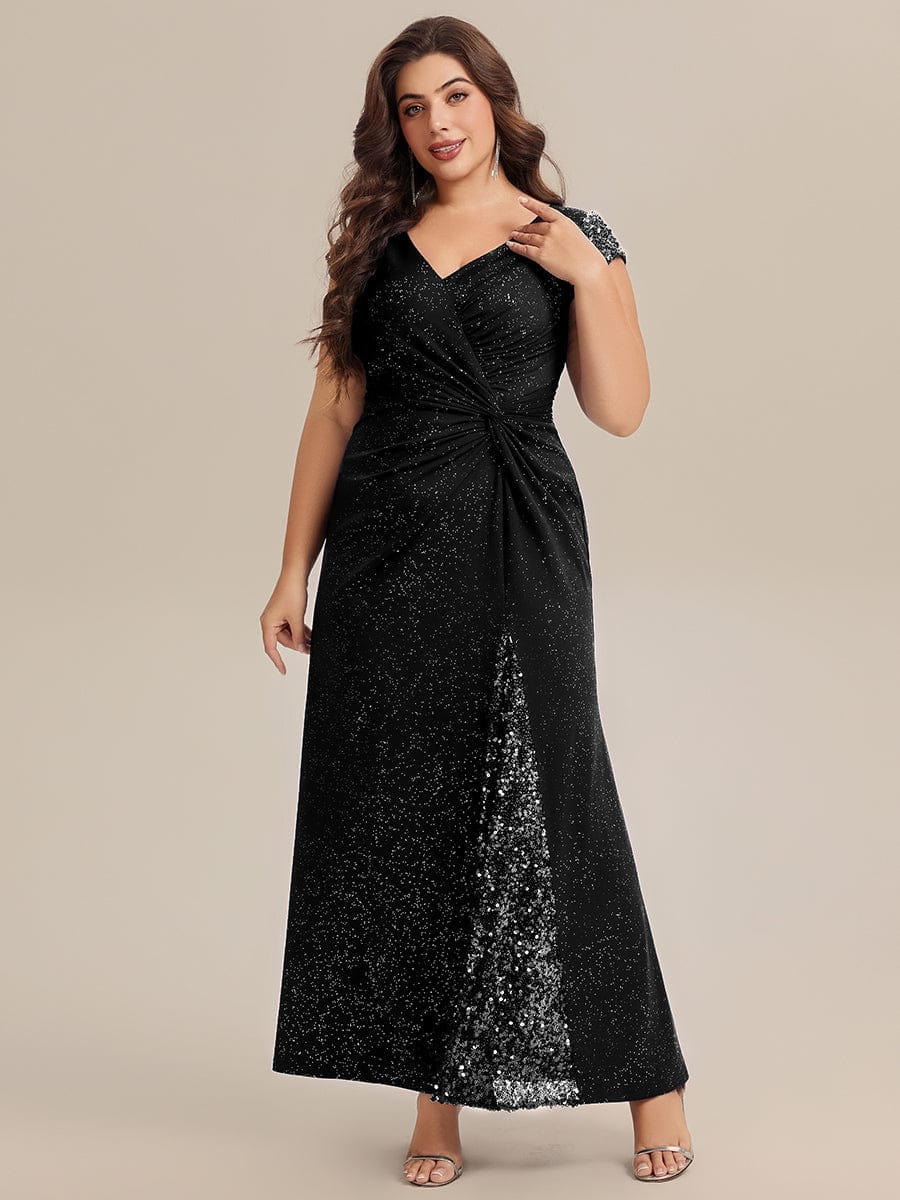 Knotted Knit Cap Sleeve Dress #color_Black