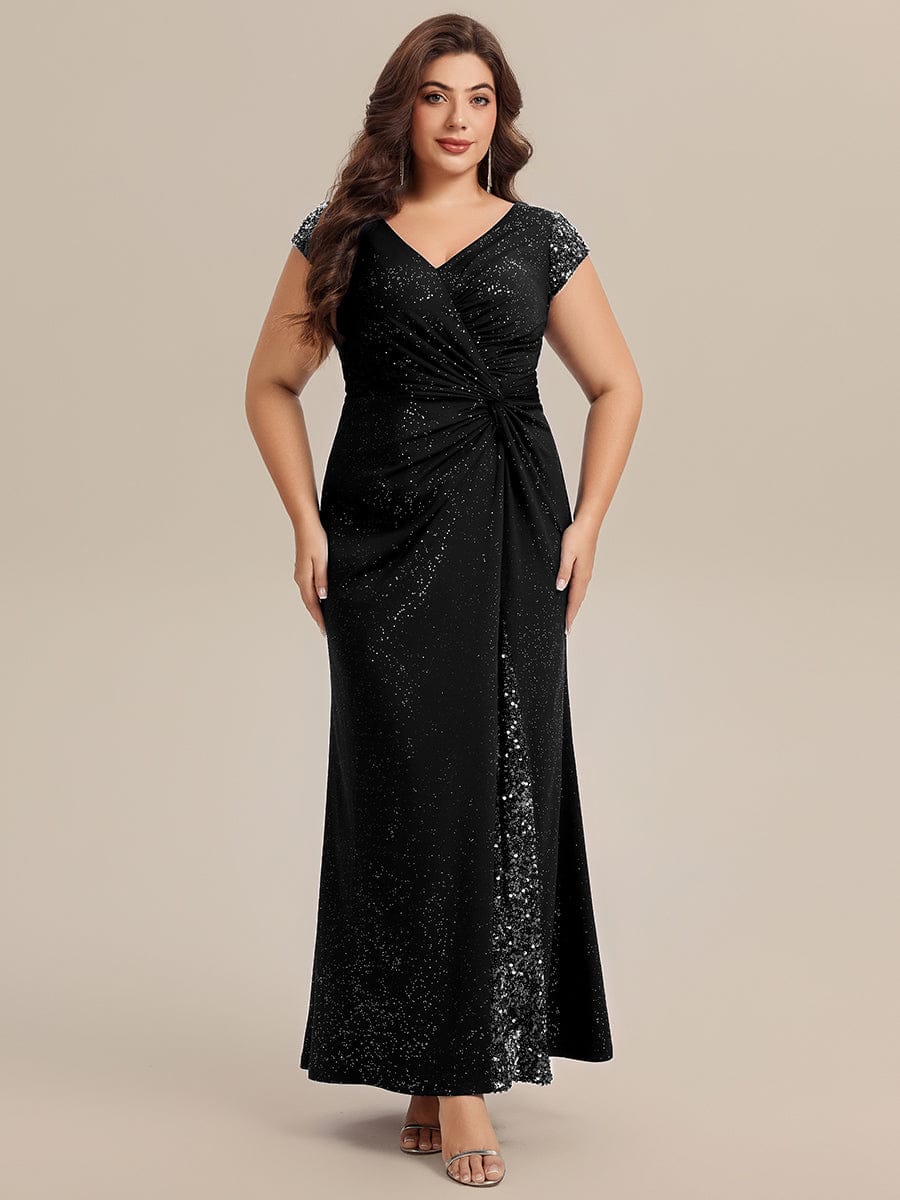 Knotted Knit Cap Sleeve Dress #color_Black
