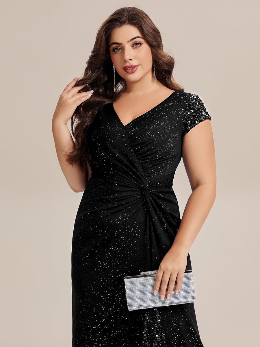 Knotted Knit Cap Sleeve Dress #color_Black