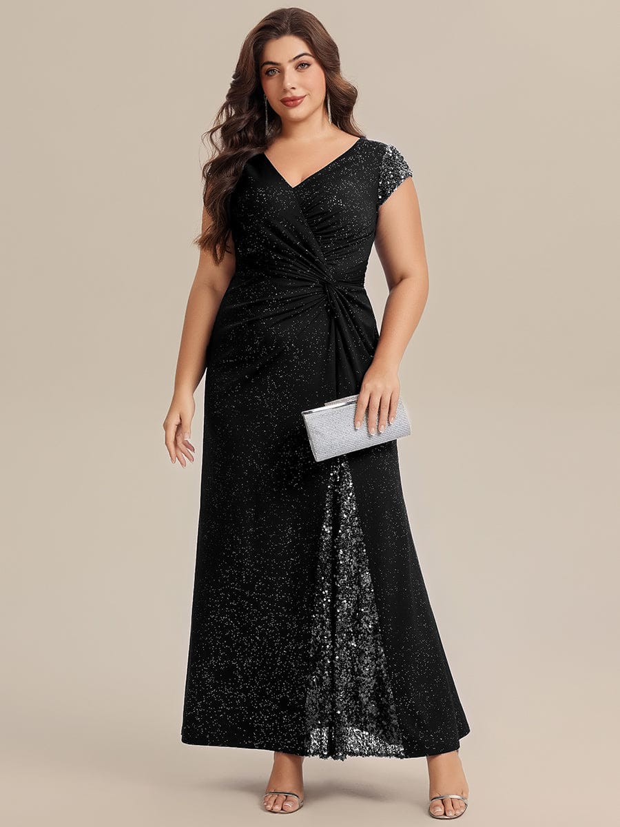 Knotted Knit Cap Sleeve Dress #color_Black