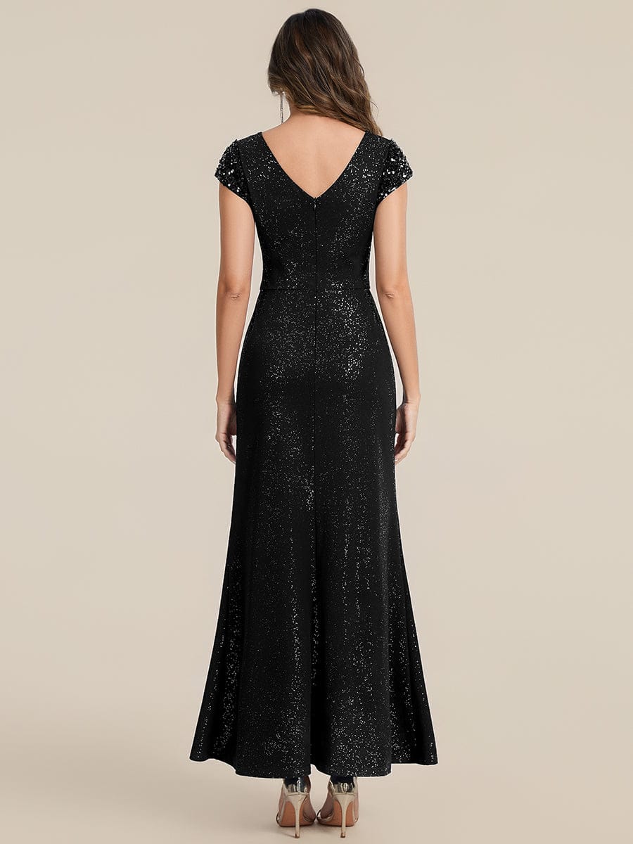 Knotted Knit Cap Sleeve Dress #color_Black
