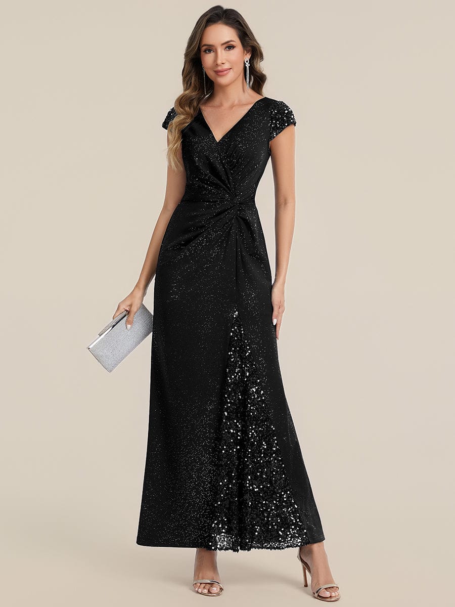 Knotted Knit Cap Sleeve Dress #color_Black