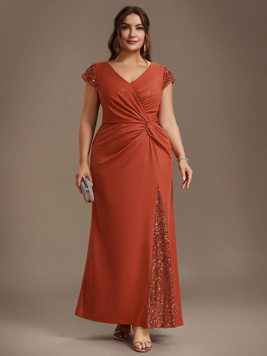 Knotted Knit Cap Sleeve Dress #color_Burnt Orange