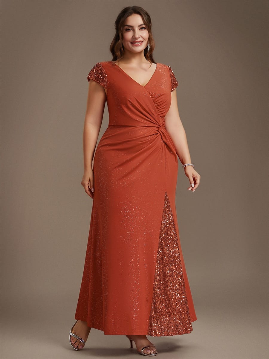 Knotted Knit Cap Sleeve Dress #color_Burnt Orange