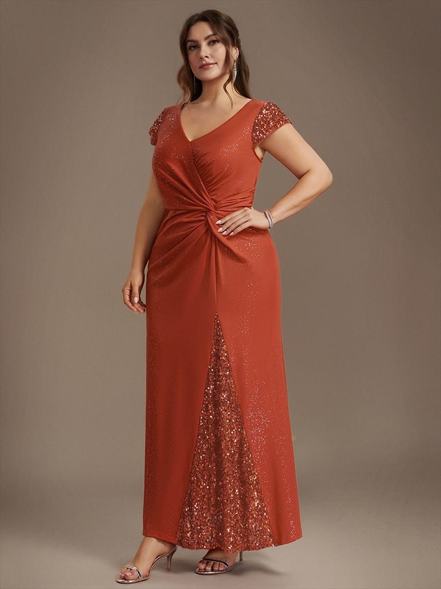 Knotted Knit Cap Sleeve Dress #color_Burnt Orange