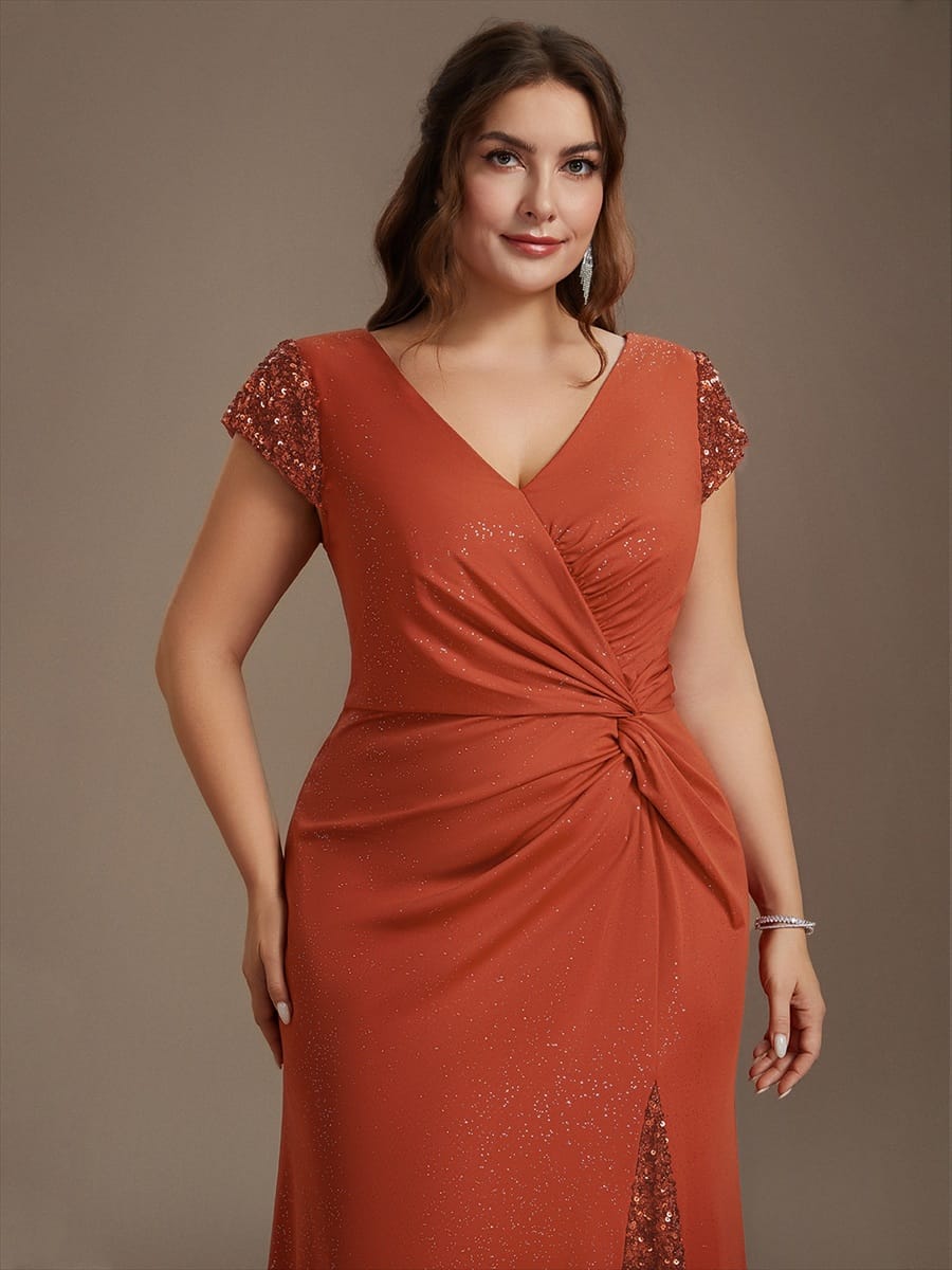Knotted Knit Cap Sleeve Dress #color_Burnt Orange