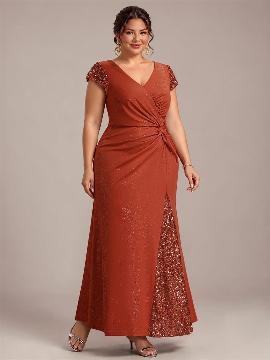 Knotted Knit Cap Sleeve Dress #color_Burnt Orange