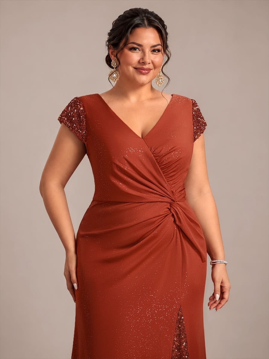 Knotted Knit Cap Sleeve Dress #color_Burnt Orange