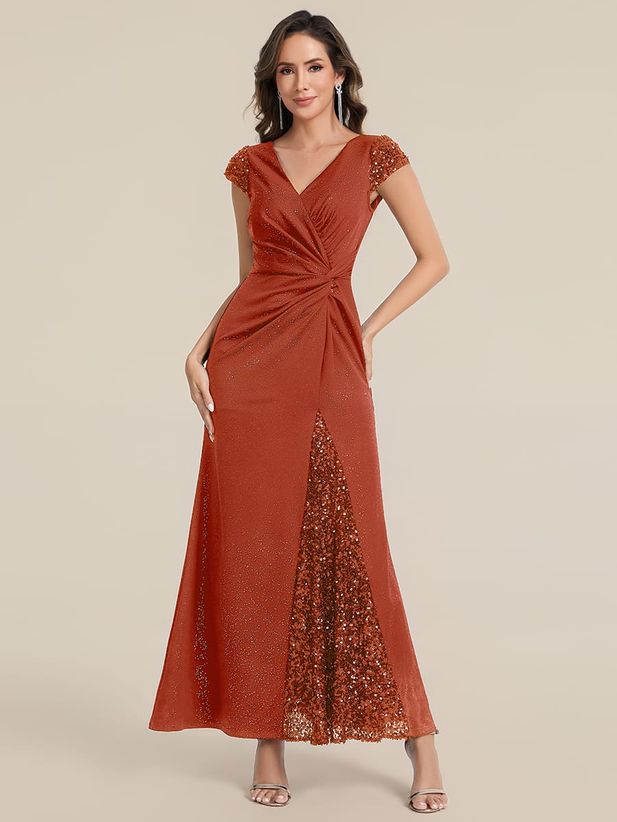 Knotted Knit Cap Sleeve Dress #color_Burnt Orange