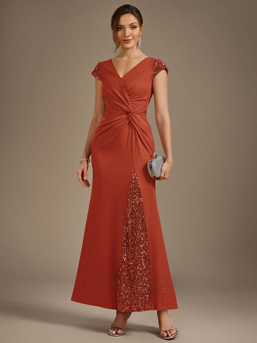 Knotted Knit Cap Sleeve Dress #color_Burnt Orange