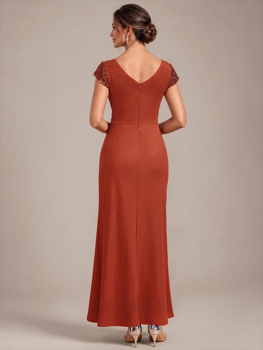 Knotted Knit Cap Sleeve Dress #color_Burnt Orange