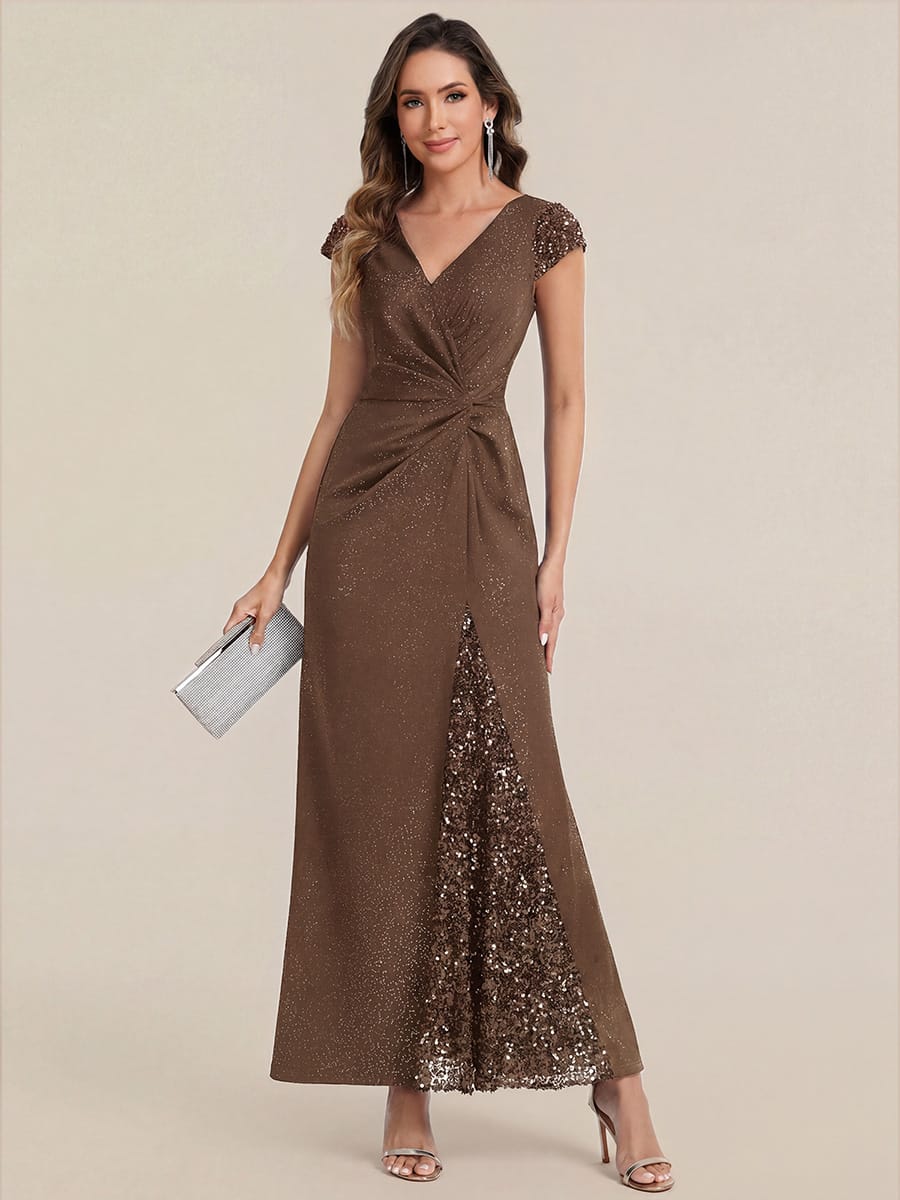 Knotted Knit Cap Sleeve Dress #color_Coffee