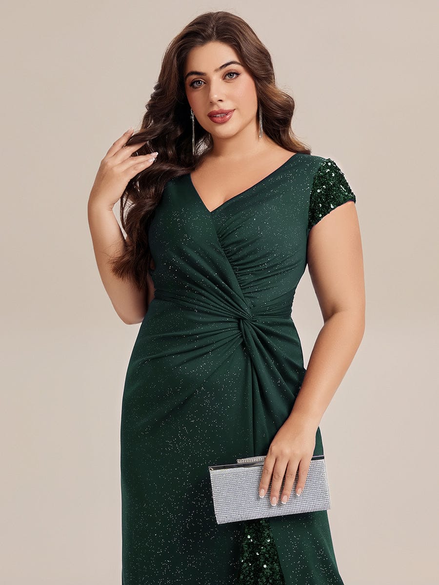 Knotted Knit Cap Sleeve Dress #color_Dark Green