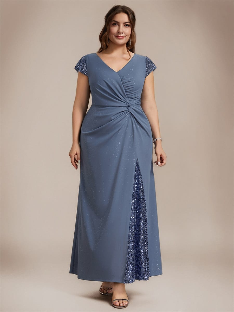 Knotted Knit Cap Sleeve Dress #color_Dusty Blue