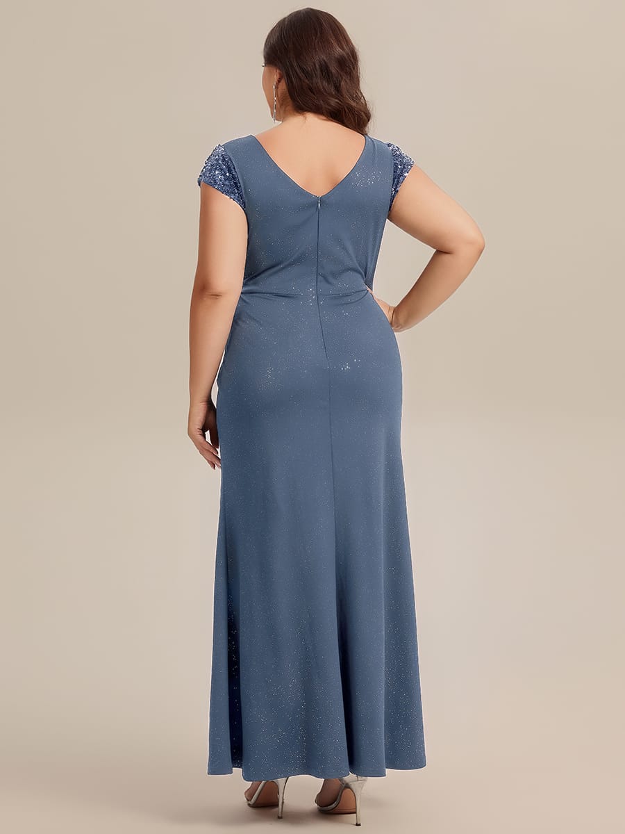 Knotted Knit Cap Sleeve Dress #color_Dusty Blue