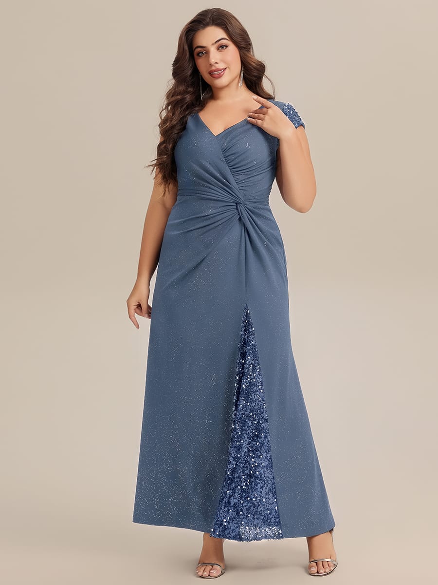 Knotted Knit Cap Sleeve Dress #color_Dusty Blue