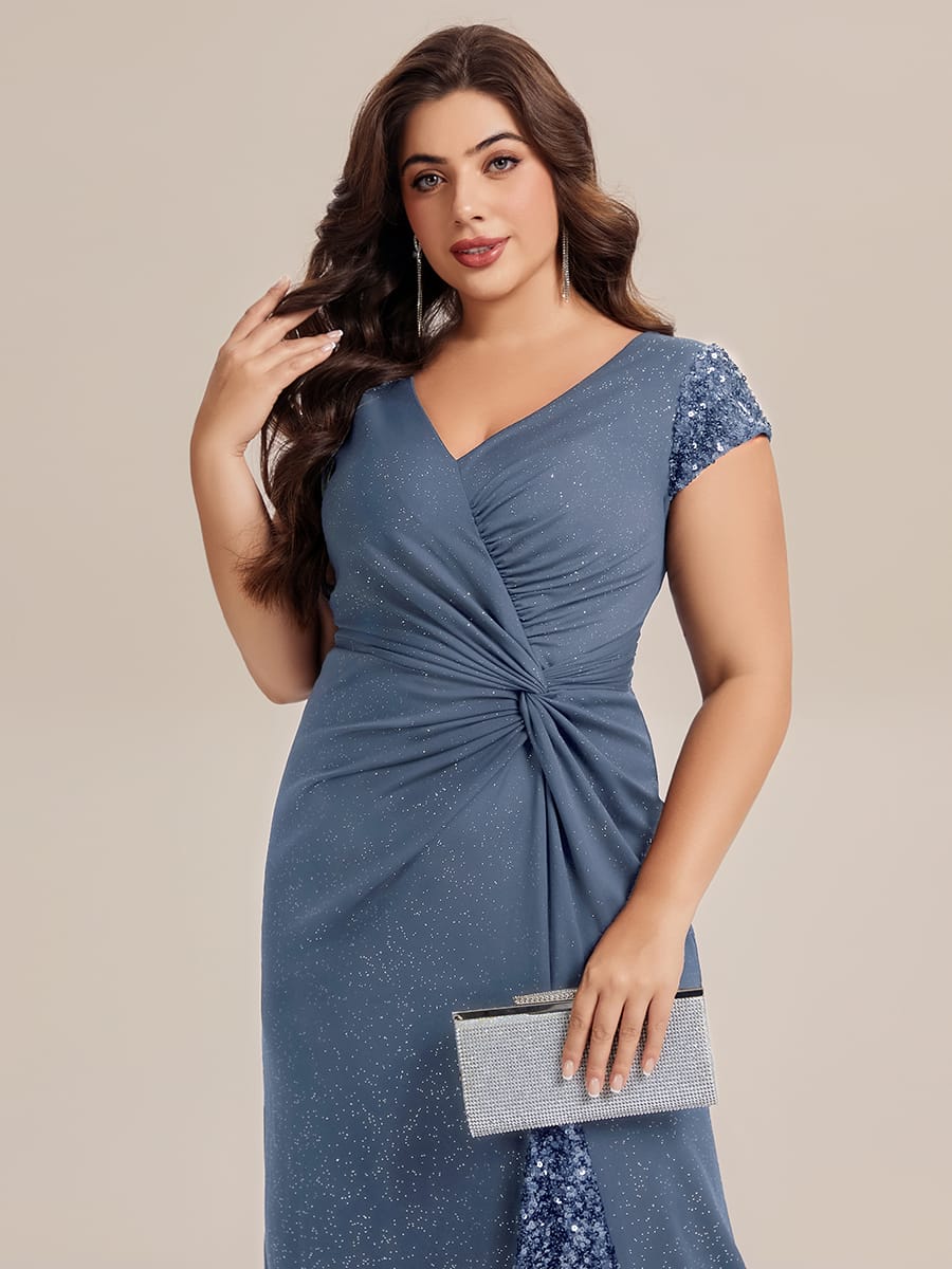 Knotted Knit Cap Sleeve Dress #color_Dusty Blue