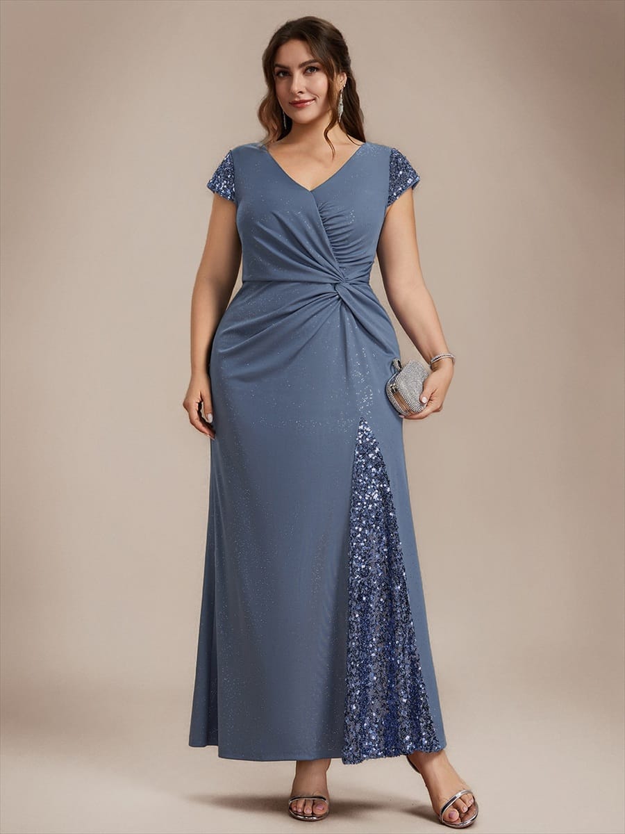 Knotted Knit Cap Sleeve Dress #color_Dusty Blue