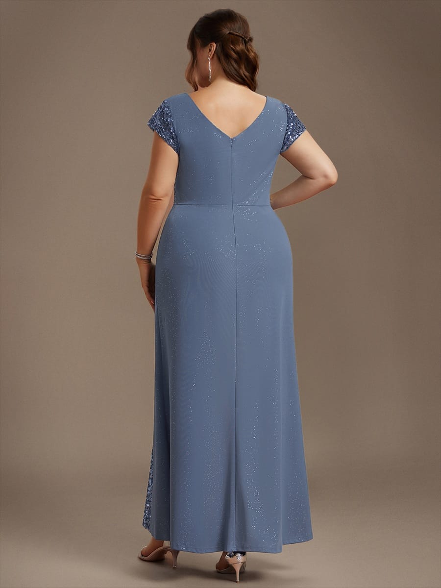 Knotted Knit Cap Sleeve Dress #color_Dusty Blue