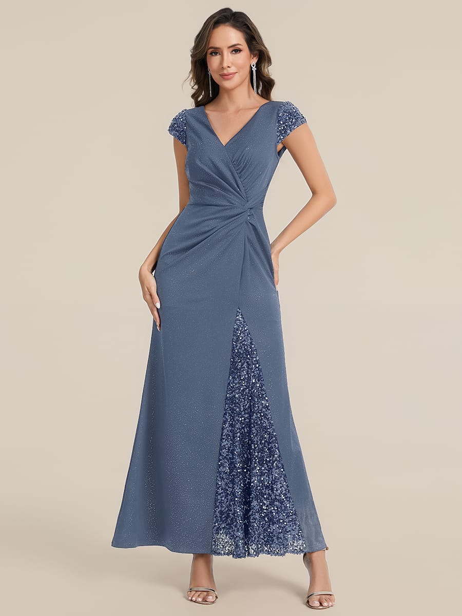 Knotted Knit Cap Sleeve Dress #color_Dusty Blue