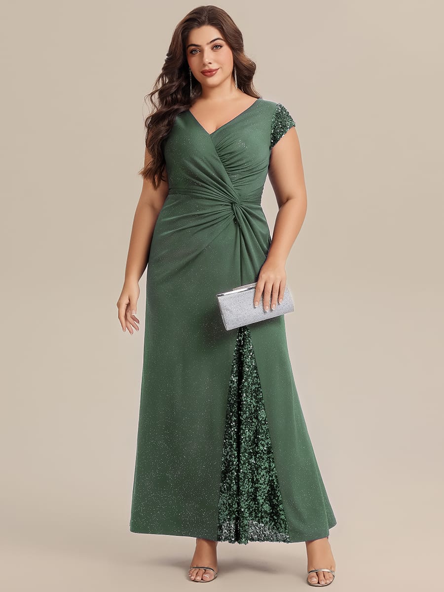 Knotted Knit Cap Sleeve Dress #color_Eucalyptus Green