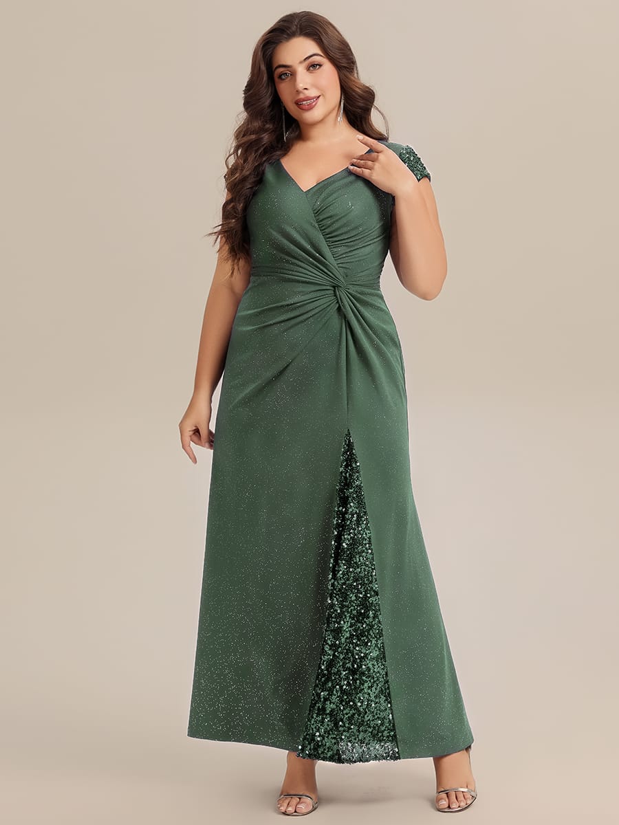 Knotted Knit Cap Sleeve Dress #color_Eucalyptus Green