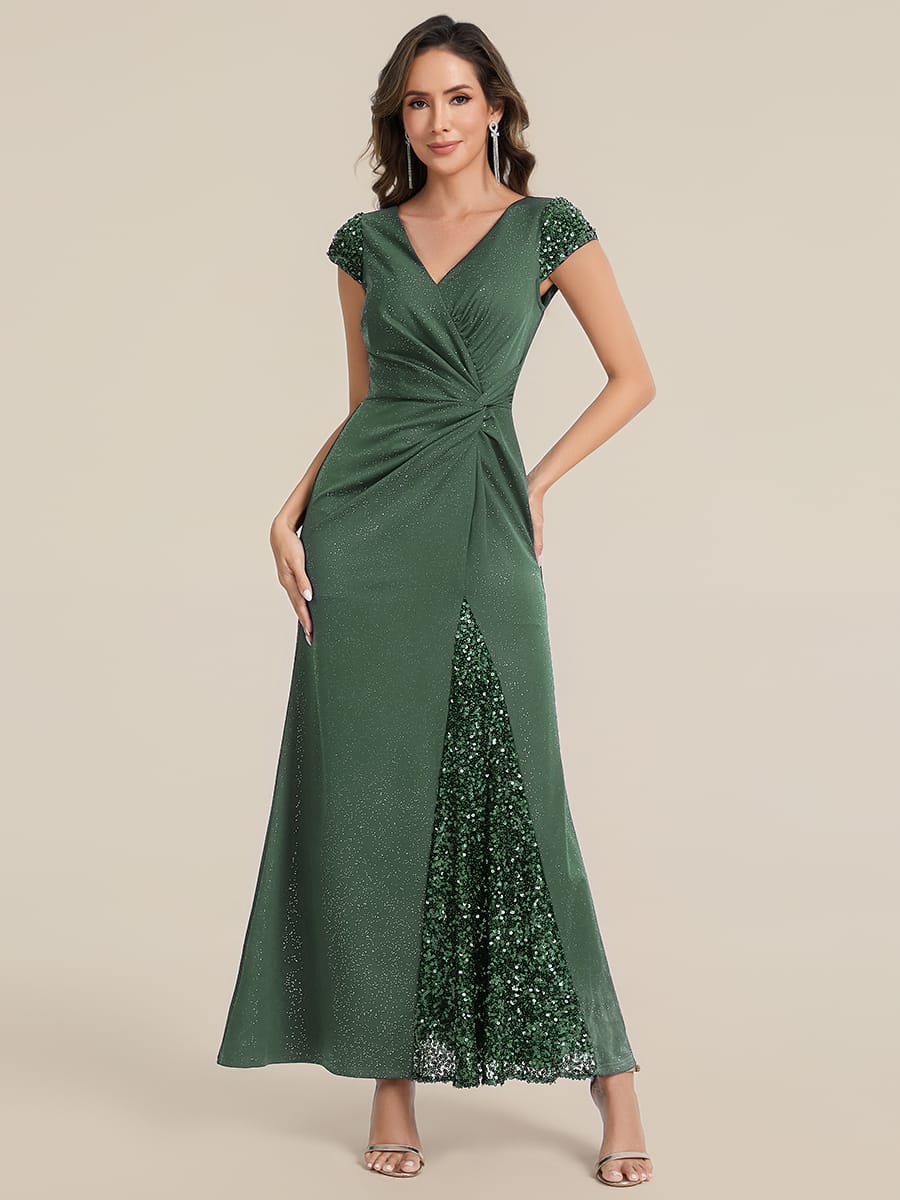 Knotted Knit Cap Sleeve Dress #color_Eucalyptus Green