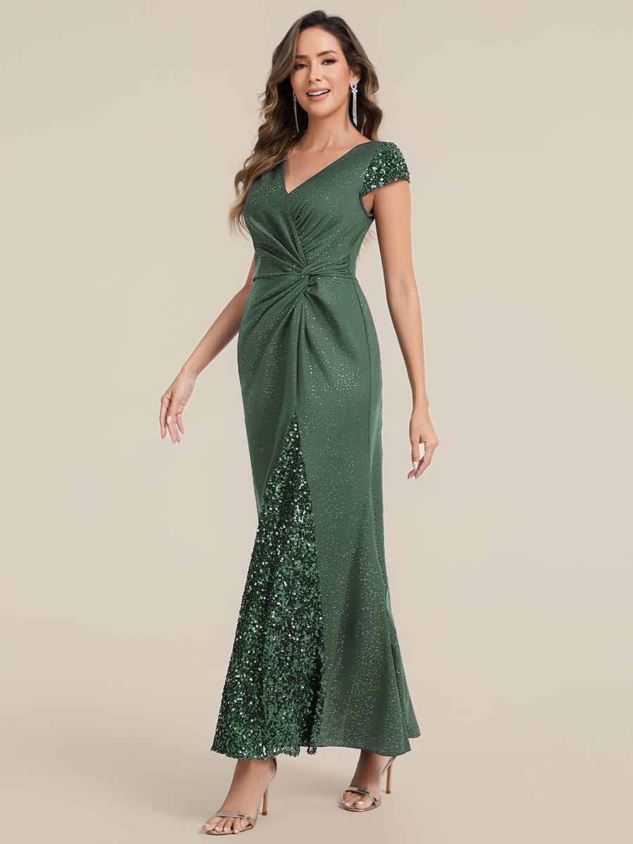 Knotted Knit Cap Sleeve Dress #color_Eucalyptus Green