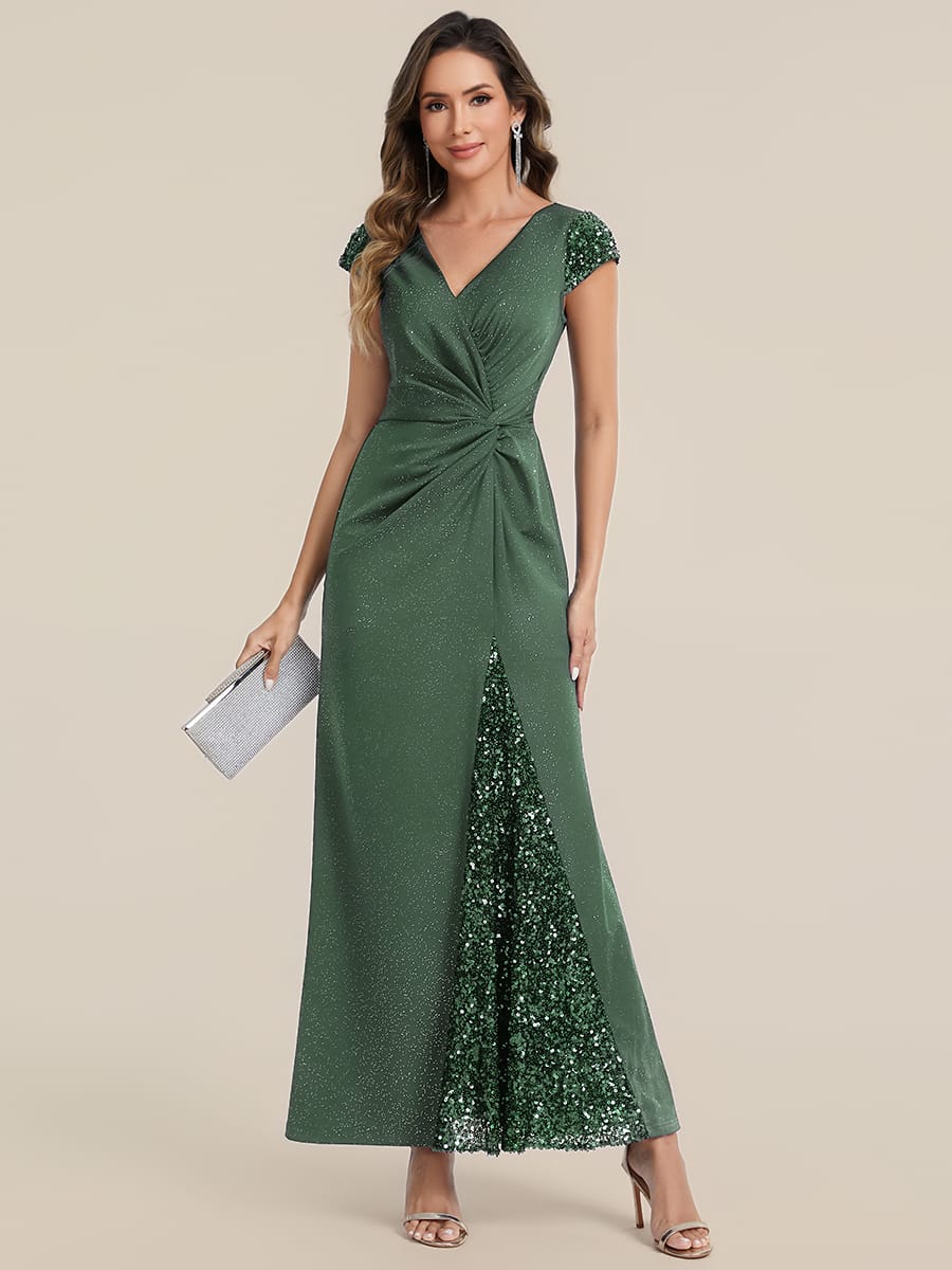 Knotted Knit Cap Sleeve Dress #color_Eucalyptus Green