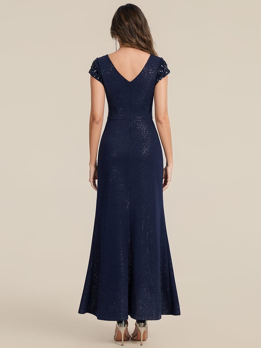 Knotted Knit Cap Sleeve Dress #color_Navy Blue