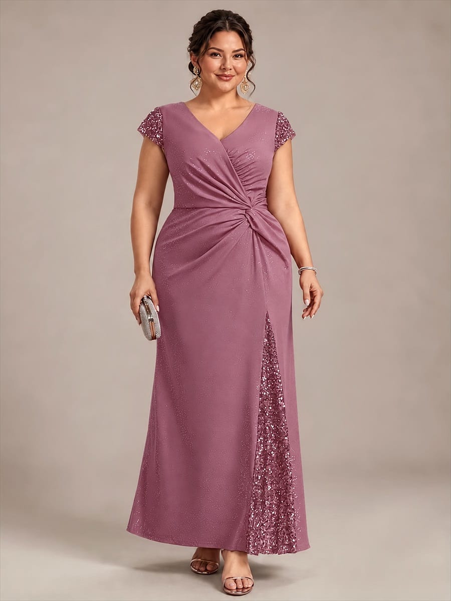 Knotted Knit Cap Sleeve Dress #color_Purple Orchid