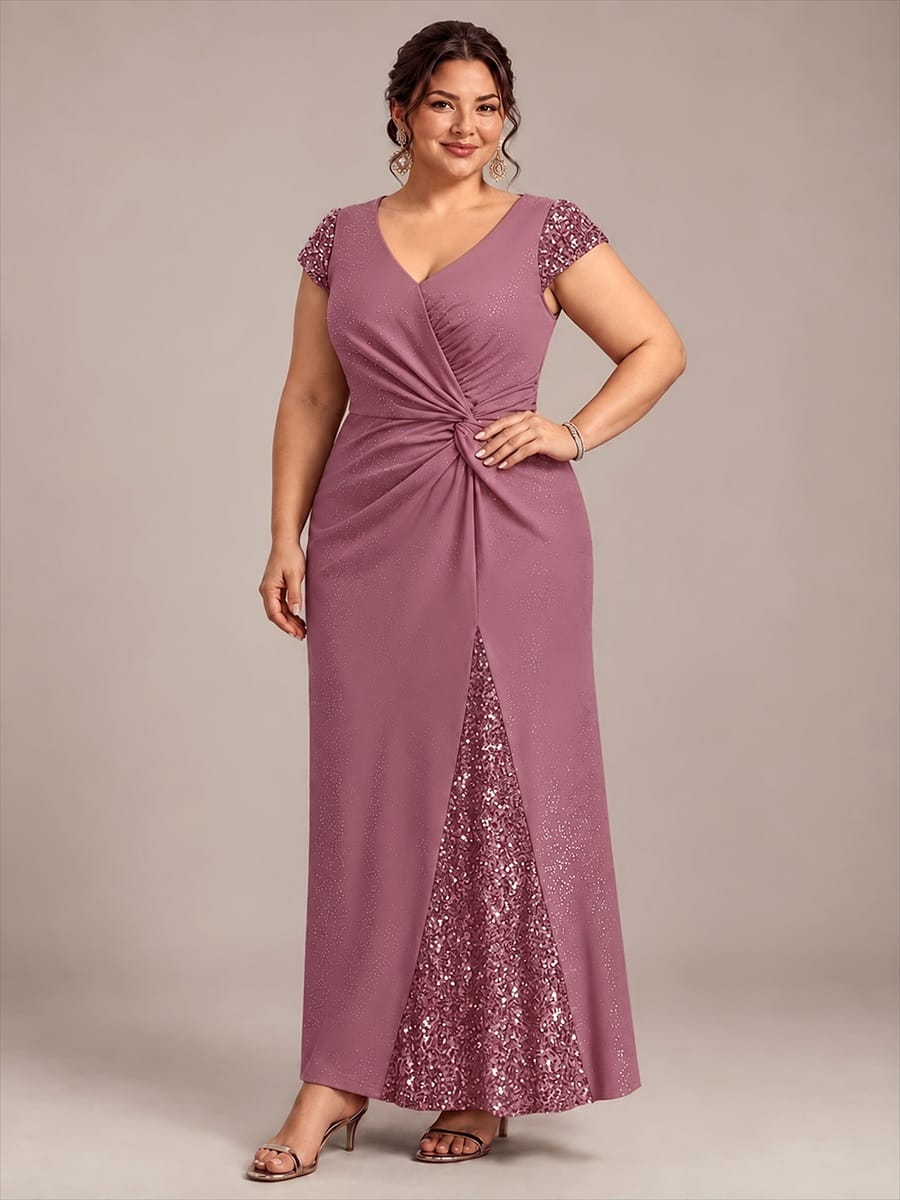 Knotted Knit Cap Sleeve Dress #color_Purple Orchid