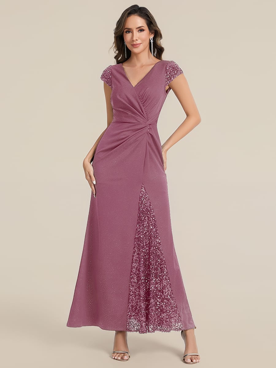 Knotted Knit Cap Sleeve Dress #color_Purple Orchid